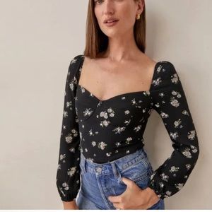 Reformation Reign Women's Floral Print Long Sleeve Top Blouse Daisy